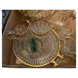 GLASSWARE W GOLD RIMS FLAT BOWLS/ PLATE/ CREAM & SUGAR & MORE X 13 PCS- FRT