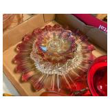 RED & ORANGE GLASSWARE FLAT CANDLE HOLDERS/PLATES/CANDY DISH/PEDESTAL DISH- FRT