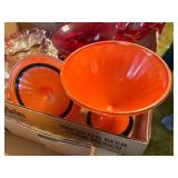 RED & ORANGE GLASSWARE FLAT CANDLE HOLDERS/PLATES/CANDY DISH/PEDESTAL DISH- FRT