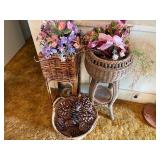 WICKER PLANT STAND/ BASKET W/ PINE CONES- H