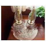 TURKEY TRAYS/ GLASS DECOR PLATE/ 2 X CANDLESTICK HURRICANE LAMPS- DR