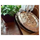 TURKEY TRAYS/ GLASS DECOR PLATE/ 2 X CANDLESTICK HURRICANE LAMPS- DR