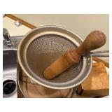 ANTIQUE COLANDER JUICER/ STRAWBERRY BOXES/ FLOUR SIFTERS- KC