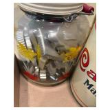 JAR OF COOKIE CUTTERS/ COOKIE JAR/ TIN FLAT- K