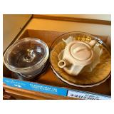 VINTAGE BOWLS X 3/ ANCHOR/ CARNIVAL GLASS YELLOW/ TEA POT- KC