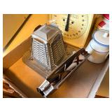 OLD HENSON SCALES, ANTIQUE TOASTER, IRON STAND, OLD JAR -- KC
