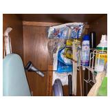 CLEANING CLOSET CONTENTS SHARK VACUUM/ IRONING BOARD/ DRYER RACK & MORE- K