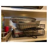 2 SHELVES OF FOIL PANS/ TIN/WIRE BASKETS/ COOK POT- P