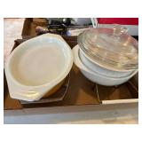 2X PYREX/ 1 CORNING WARE/ CASSEROLE 6 DISHES W/ LIDS- BG