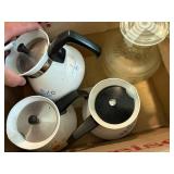 CORNING WARE COFFEE POTS X3 & WATER JUG- BG