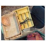 GREEN TOTE/ WHITE TOTE OF MISCELLANEOUS W/ DISH STRAINER- SR