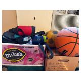 SPORTS BOTTLES/ VARIOUS SPORT BALLS & MISCELLANEOUS SPORTS ITEMS X 2 BOXES- BB