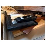 METAL BOX & WOOD BOX OF DECORATIONS- BB