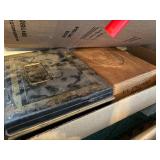 METAL BOX & WOOD BOX OF DECORATIONS- BB