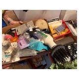 2  BOXES OF BATHROOM ITEMS W/ HAIR CARE ITEMS & CURLERS- BB