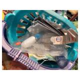 2  BOXES OF BATHROOM ITEMS W/ HAIR CARE ITEMS & CURLERS- BB