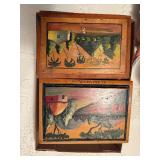2 PAINTED SCENE WOODEN BOXES- PBR