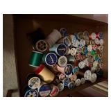 METAL SHELVES W/ MISCELLANEOUS SEWING SUPPLIES- PBR