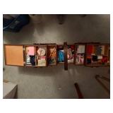 WOODEN SEWING BASKET W/ SEWING SUPPLIES- PBR