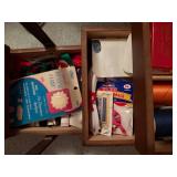 WOODEN SEWING BASKET W/ SEWING SUPPLIES- PBR