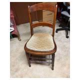ANTIQUE WOODEN CHAIR W/ PADDED SEAT- OF