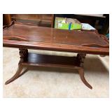WOODEN COFFEE TABLE W/ GLASS TOP 33X16X18"- OF