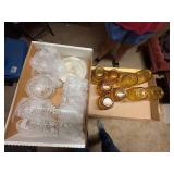 CLEAR & AMBER GLASSES W/ BOWLS X2 FLATS- OF