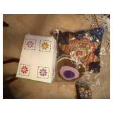 METAL FLORAL TRASH CAN & THROW PILLOWS- UPB