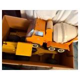 METAL TONKA CEMENT TRUCK/ GRADER W/ SMALL TRUCKS & TRAILERS- UPB