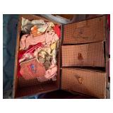 BLUE VINTAGE METAL TRUNK W/ DOLL CLOTHES- UPB