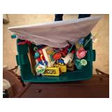 LARGE TOTE OF VINTAGE TOYS W/ AIRPLANE & MUSIC BOX- UPB