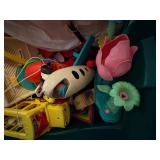 LARGE TOTE OF VINTAGE TOYS W/ AIRPLANE & MUSIC BOX- UPB