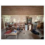 ENTIRE WALL OF CONTENTS W/ FLOWER POTS/ PAINT/ BUCKET/ METAL CABINET- BMT