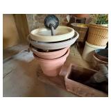 FLOWER POTS/ CROCKS & WOOD STOOL- BMT
