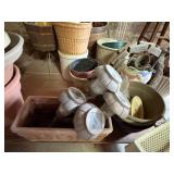 FLOWER POTS/ CROCKS & WOOD STOOL- BMT