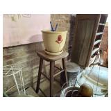 FLOWER POTS/ CROCKS & WOOD STOOL- BMT