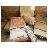PILE OF OUTDOOR LAWN CHAIR CUSHIONS- BMT