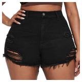 MapleHub Plus Size Denim Shorts Women High Waisted Ripped Folded Hem Jean Shorts Size- 24W