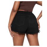 MapleHub Plus Size Denim Shorts Women High Waisted Ripped Folded Hem Jean Shorts Size- 24W