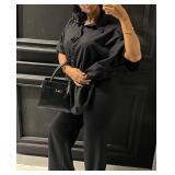 Voghtic Casual 2 Piece Outfit for Women - Linen Button Down Shirt and Wide Leg Pants Matching Set Tracksuits Streetwear Size- Small