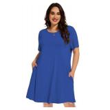 elescat Plus Size Summer Dresses for Women Casual Short Sleeve Pockets Loose Oversized T Shirt Sundress (Royal Blue, 4XL)