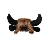 Nicky Bigs Novelties Adult Furry Buffalo Hat With Horns - Faux Fur Beast Bison Black Bull Ears Hats - Funny Animal Cap Cosplay Halloween Costume Headwear, Brown