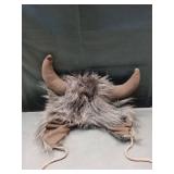 Nicky Bigs Novelties Adult Furry Buffalo Hat With Horns - Faux Fur Beast Bison Black Bull Ears Hats - Funny Animal Cap Cosplay Halloween Costume Headwear, Brown