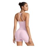 SUUKSESS Women 2 Piece Workout Sets High Waisted Tummy Control Biker Shorts Halter Padded Tank Tops Racerback Sports Bras (Light Pink, S)