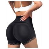 LODAY Womens Butt Lifter Padded Lace Panties Seamless Hip Enahncer Body Shaper Boyshort Underwear (BLACK, L)