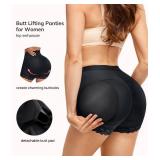 LODAY Womens Butt Lifter Padded Lace Panties Seamless Hip Enahncer Body Shaper Boyshort Underwear (BLACK, L)