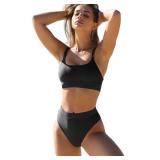 ZINPRETTY Women High Waisted Bikini Sets Color Block Swimsuits 2 Piece Bathing Suits Tummy Control Sporty Teens