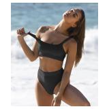 ZINPRETTY Women High Waisted Bikini Sets Color Block Swimsuits 2 Piece Bathing Suits Tummy Control Sporty Teens