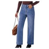 luvamia Wide Leg Jeans for Women Trendy High Waisted Double Side Seams Stretchy Denim Pants Trouser Jeans with Pockets Medium Blue Size X-Large Fits US Size 16-18