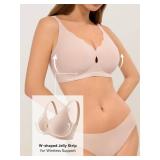 LUCKMEEY Bras for Women No Underwire Wave Push Up Wireless Bra Seamless Bras Full Coverage Bralettes Lift Everyday Bra Skin Size- XL